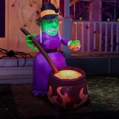 Halloween Large Witch With Cauldron Inflatable (6 Ft)