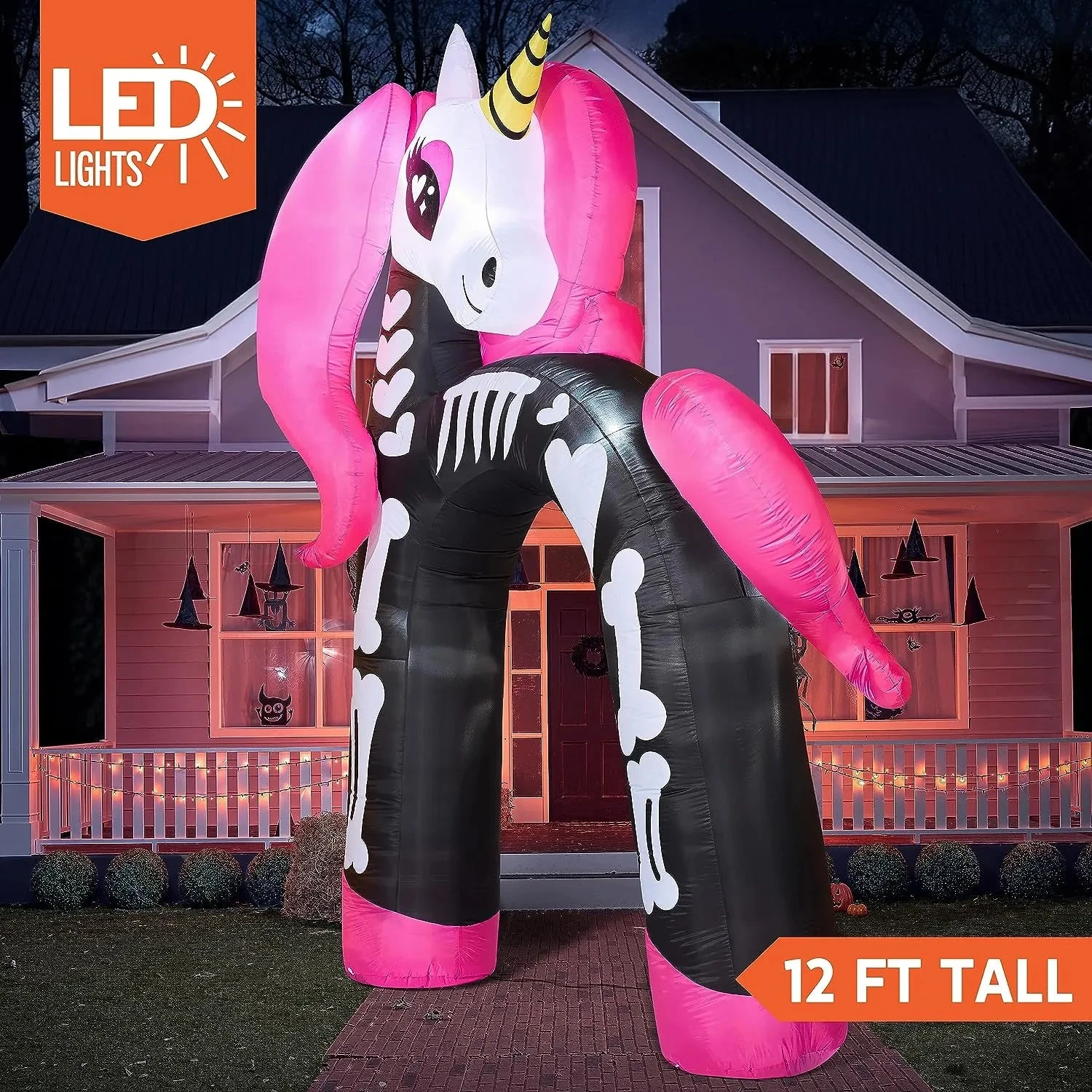 Joeidomi 12ft Rainbow Skeleton Unicorn Arch LED Halloween Inflatable - Image 2
