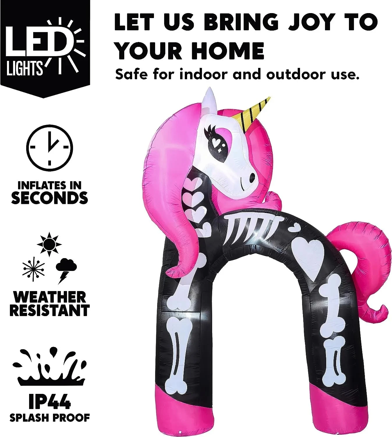 Joeidomi 12ft Rainbow Skeleton Unicorn Arch LED Halloween Inflatable - Image 3