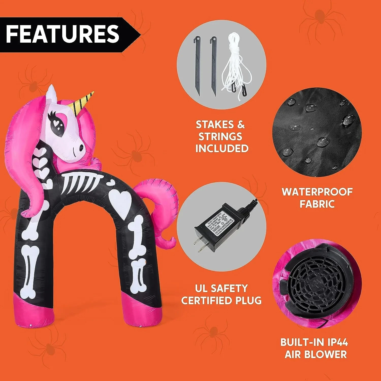 Joeidomi 12ft Rainbow Skeleton Unicorn Arch LED Halloween Inflatable - Image 6