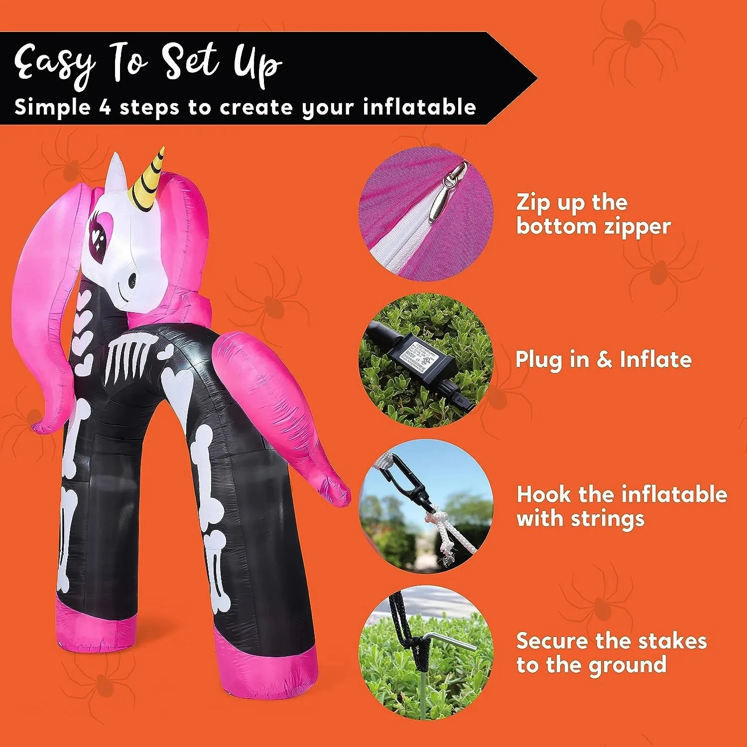 Joeidomi 12ft Rainbow Skeleton Unicorn Arch LED Halloween Inflatable - Image 7