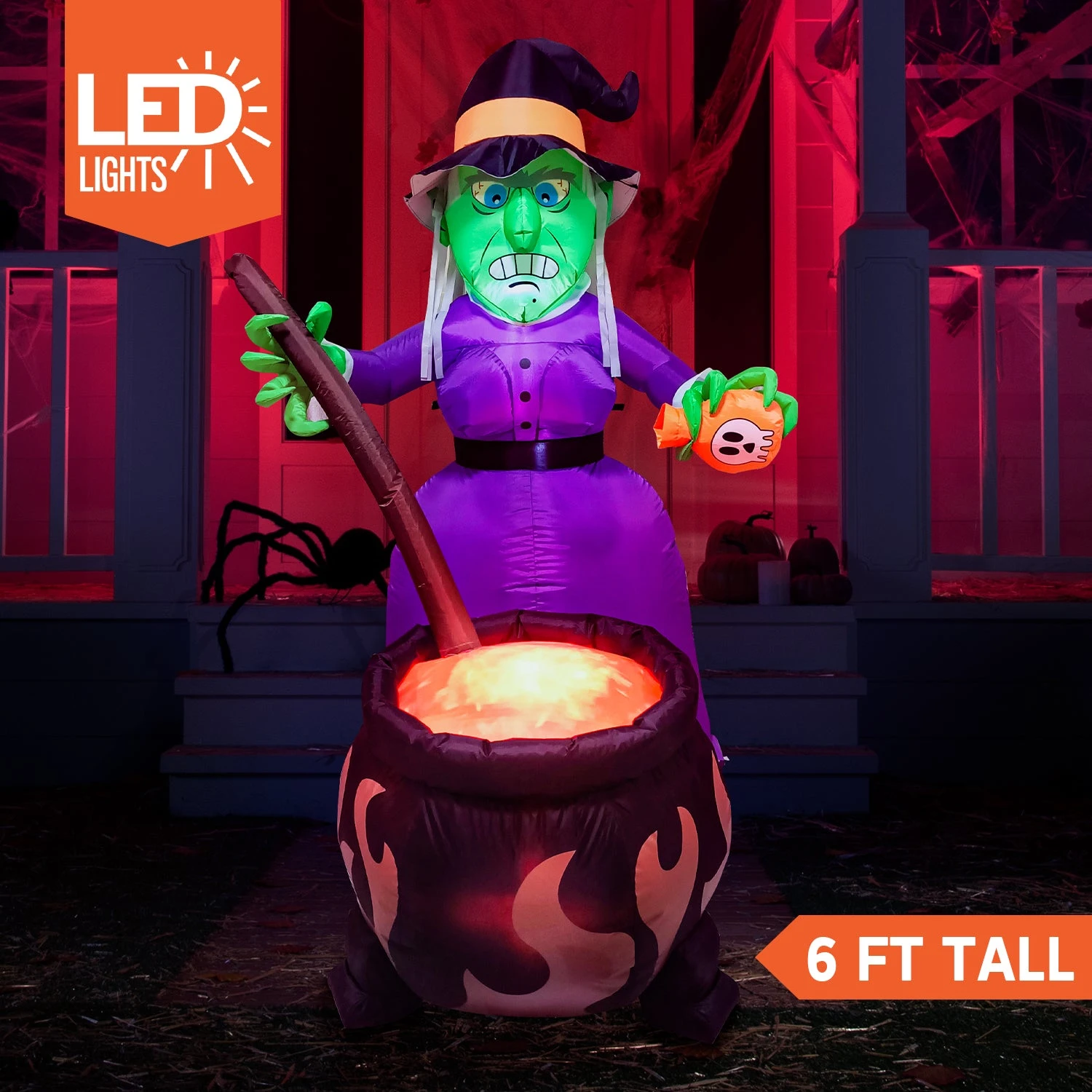 Halloween Large Witch With Cauldron Inflatable (6 Ft) - Image 3