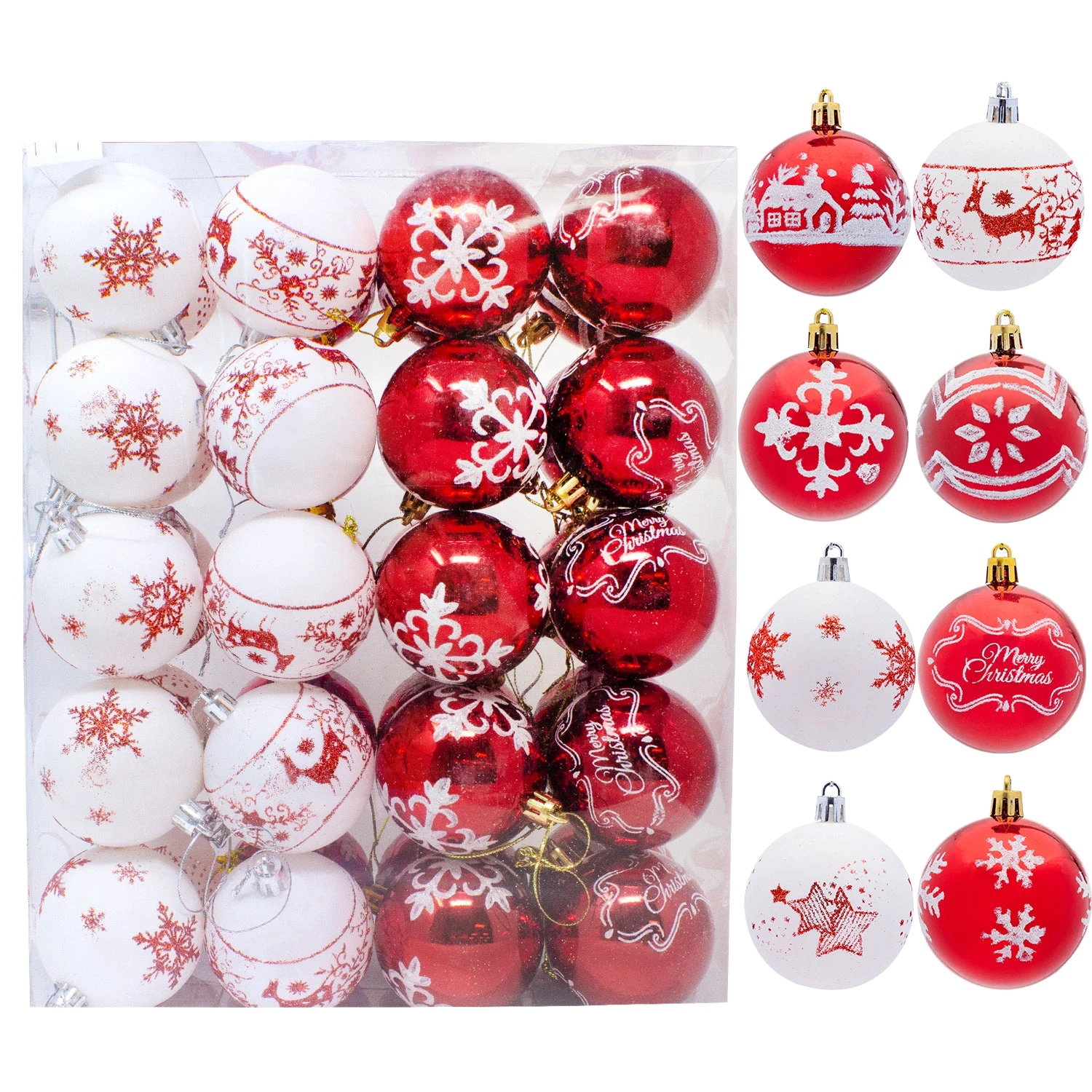 Christmas Ornaments Ball (Red&White), 40 Pcs