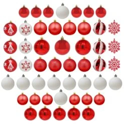 50 Pcs Christmas Ornaments, Red And White