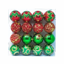 16 Pcs Red, Green And Gold Christmas Ornaments