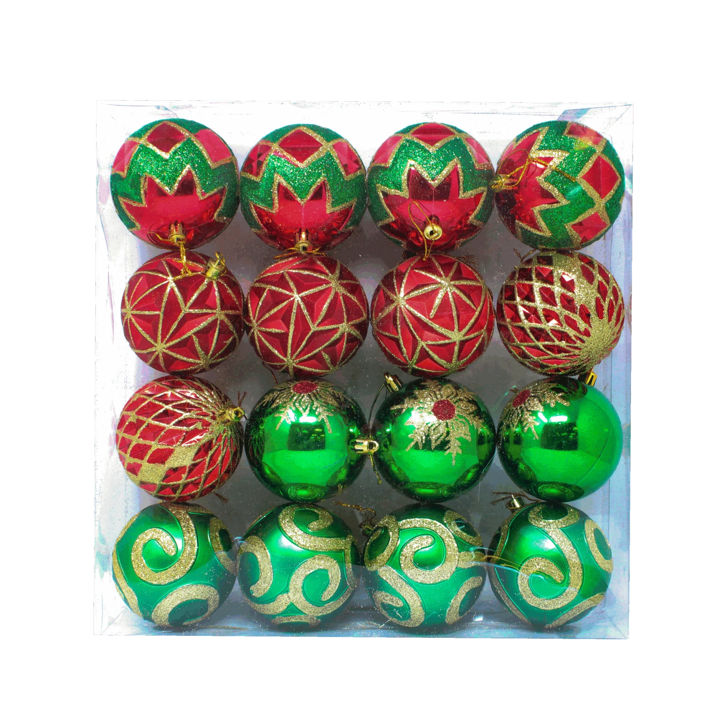 16 Pcs Red, Green And Gold Christmas Ornaments