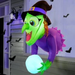 4.5ft Witch Inflatable Window Breaker With Color Changing Magic Ball