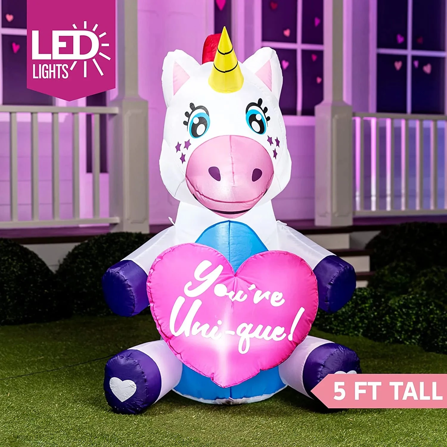 5FT Tall Sitting Inflatable Ride A Unicorn Costume Yard Decoration - Image 2