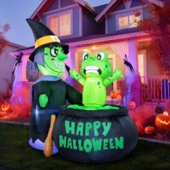 5ft Animated Witch Cooking Spinning Frog Halloween Inflatable