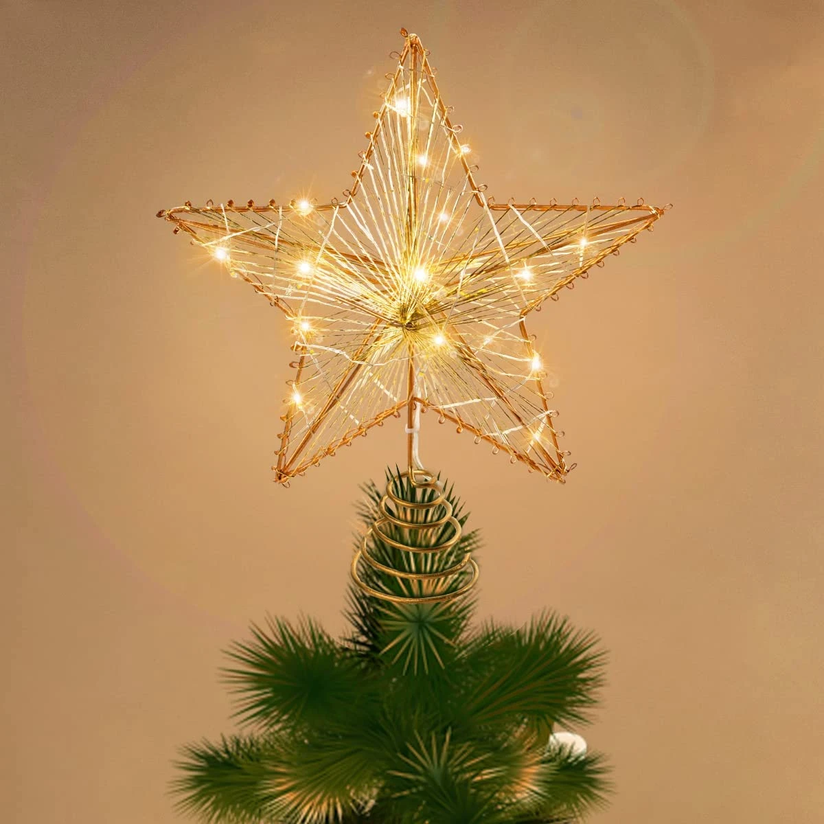 Christmas Tree Toppers, Gold Star Tree Topper Lighted With Warm White LED Lights - Image 7