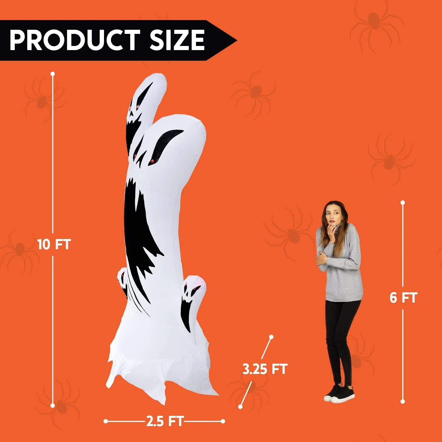 10ft Tall Scary Swirly Ghost With Animated Light - Image 5