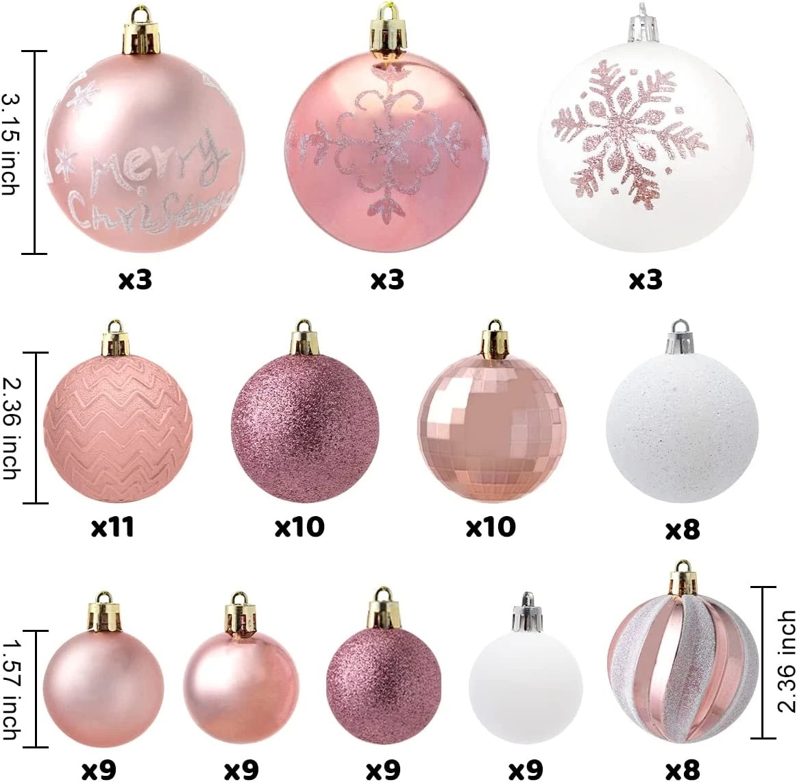 112 Pcs Rosegold & White Christmas Assorted Ornaments With A Star Tree Topper - Image 3
