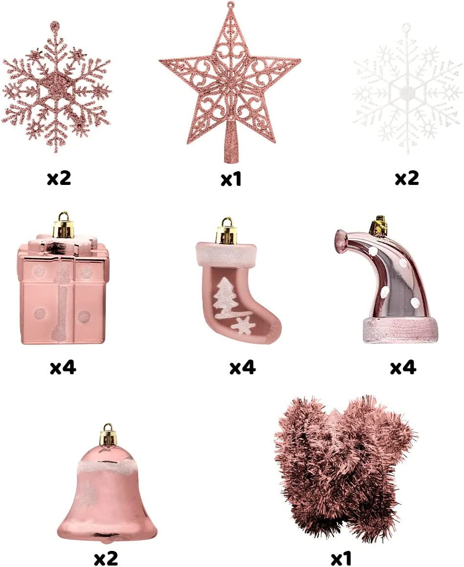 112 Pcs Rosegold & White Christmas Assorted Ornaments With A Star Tree Topper - Image 4