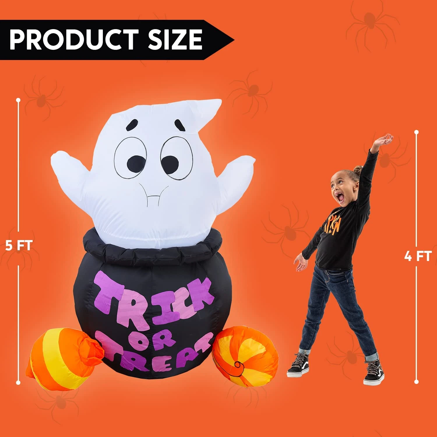5ft Halloween Inflatable Ghost Stuck In Cauldron - Image 5