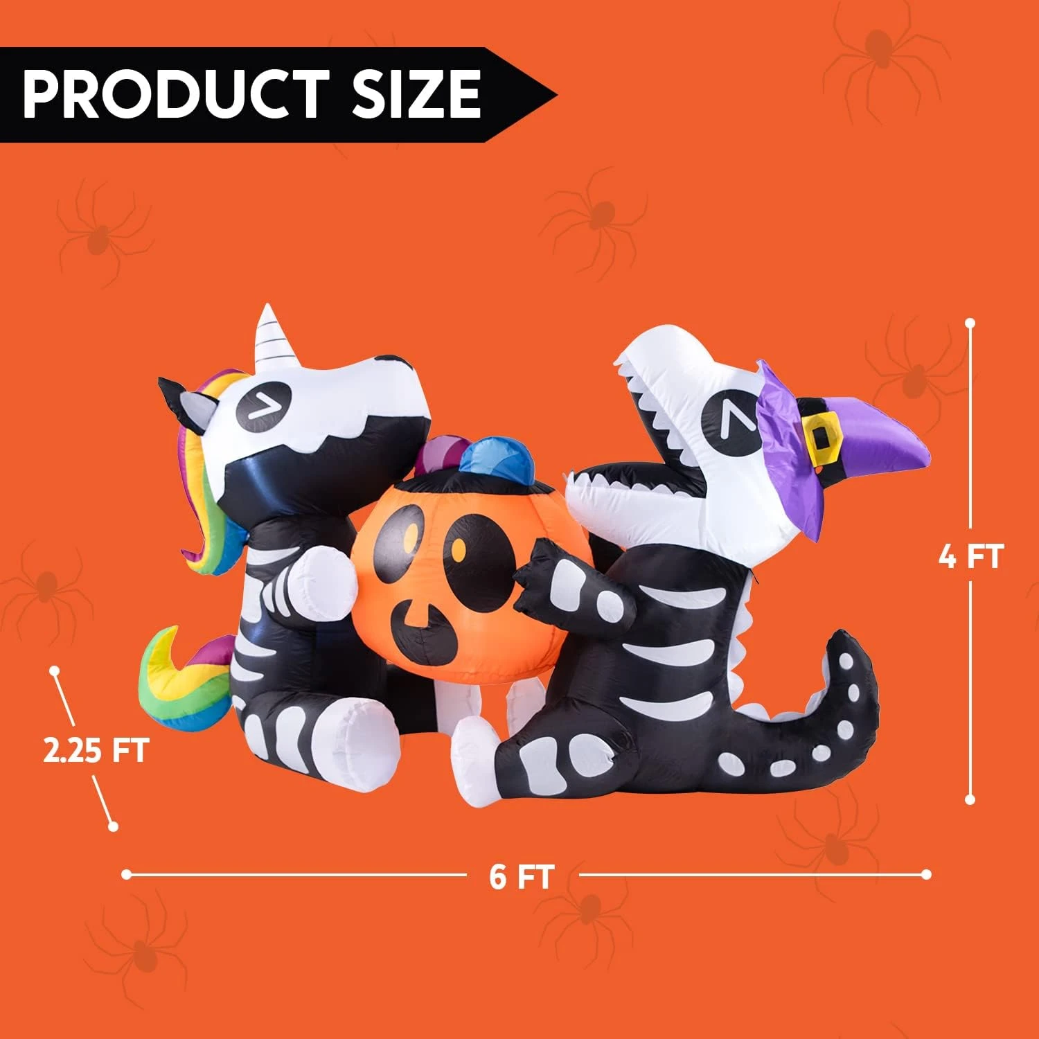 6ft Long Sitting Skeleton Unicorn With Dinosaur Halloween Inflatable - Image 4
