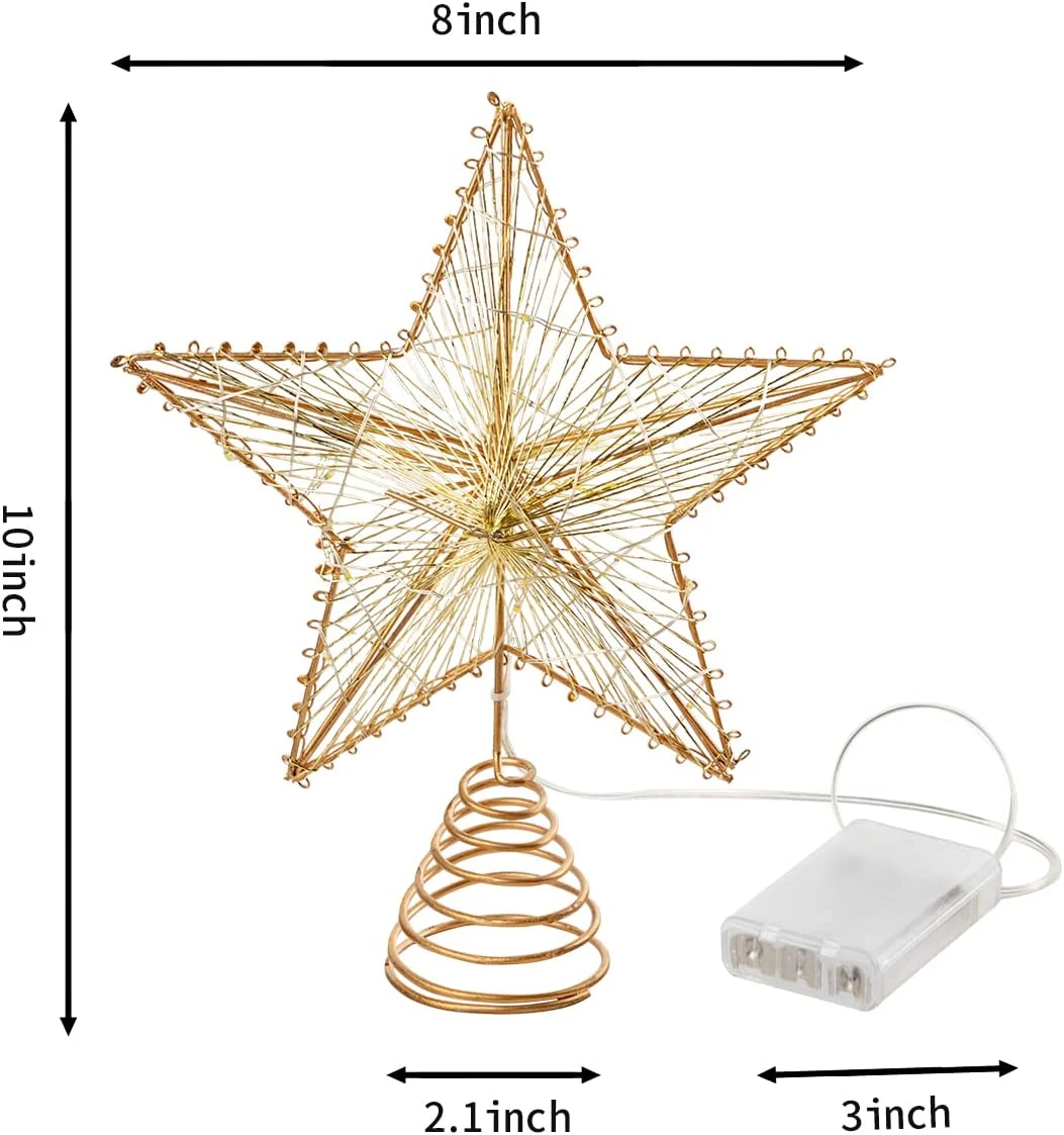 Christmas Tree Toppers, Gold Star Tree Topper Lighted With Warm White LED Lights - Image 4