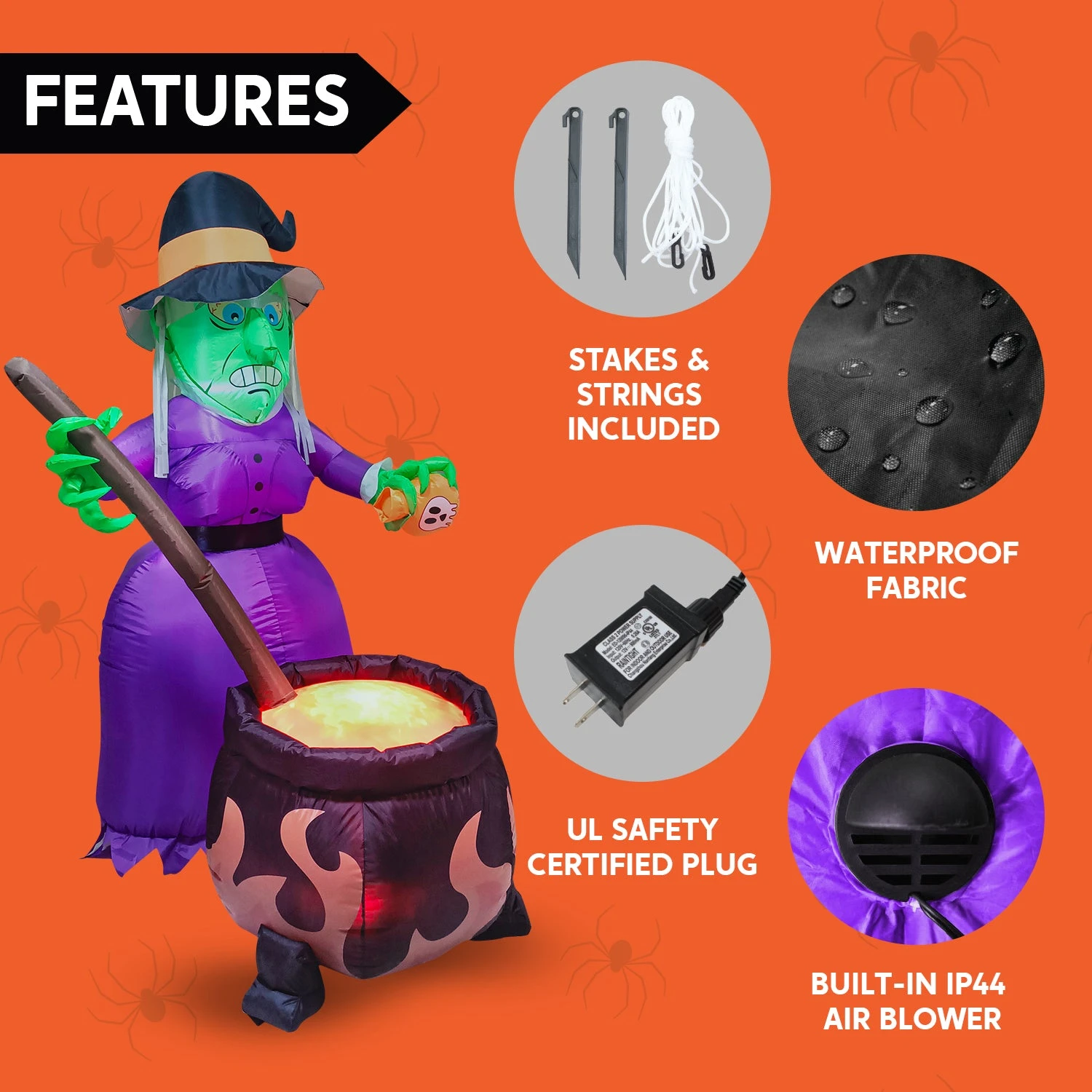 Halloween Large Witch With Cauldron Inflatable (6 Ft) - Image 7