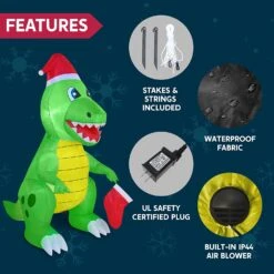 6 FT Tall Inflatable Dinosaur Holding A Christmas Stocking With Build-in LEDs 16 6 FT Tall Inflatable Dinosaur Holding A Christmas Stocking With Build-in LEDs -Halloween Decorations Store 7119DXW45RL. AC SL1500