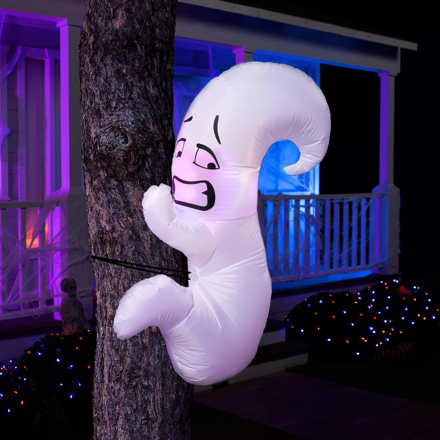 4 Ft Tall Scared Cute Ghost Hugging Tree Halloween Inflatable 3 4 Ft Tall Scared Cute Ghost Hugging Tree Halloween Inflatable
