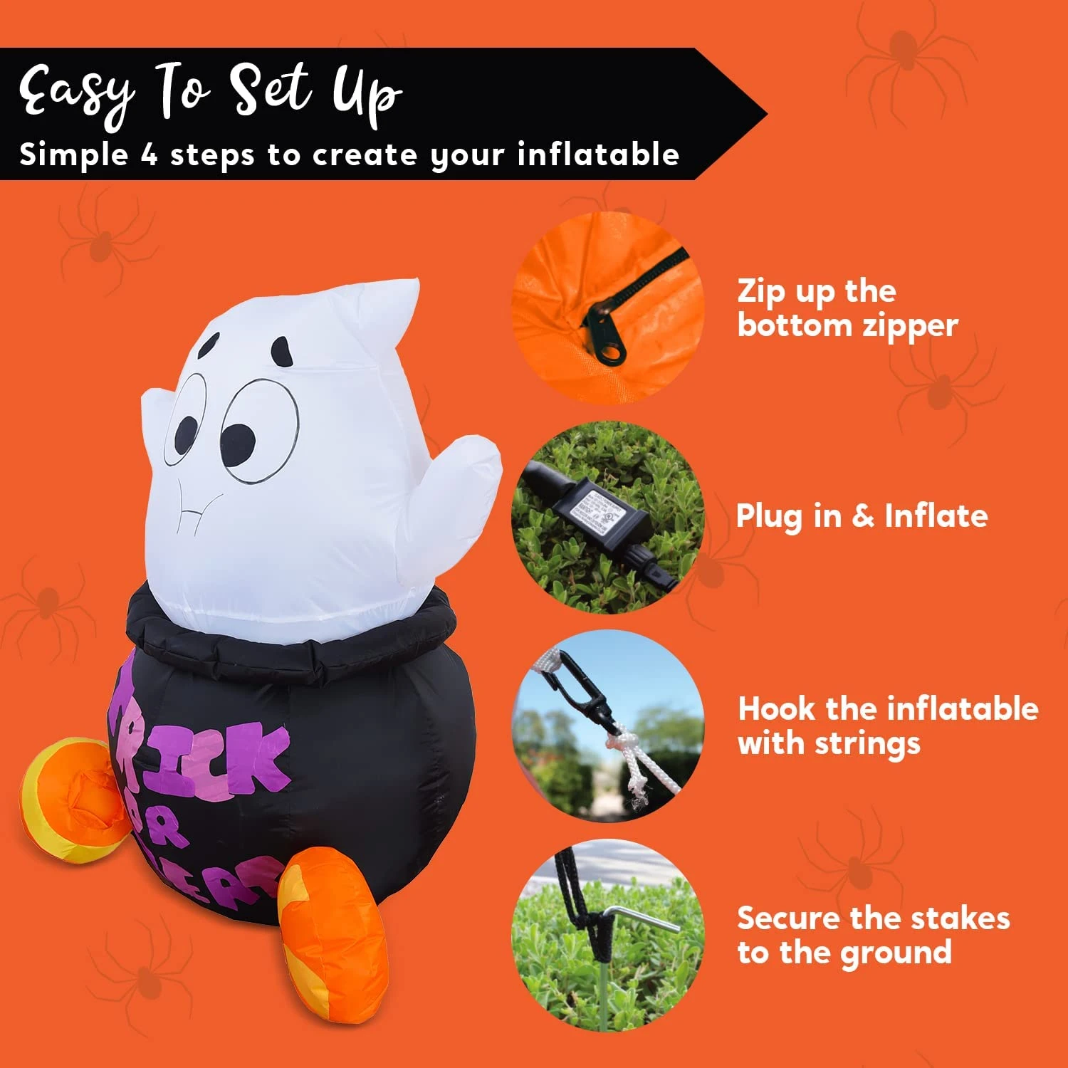 5ft Halloween Inflatable Ghost Stuck In Cauldron - Image 7