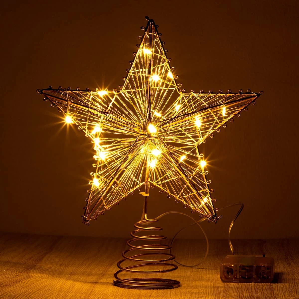 Christmas Tree Toppers, Gold Star Tree Topper Lighted With Warm White LED Lights - Image 2