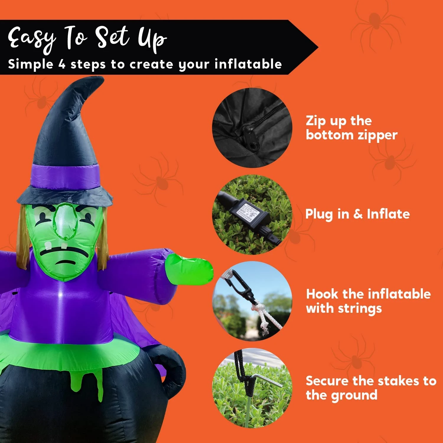 6ft Halloween Inflatable Witch In Cauldron - Image 7