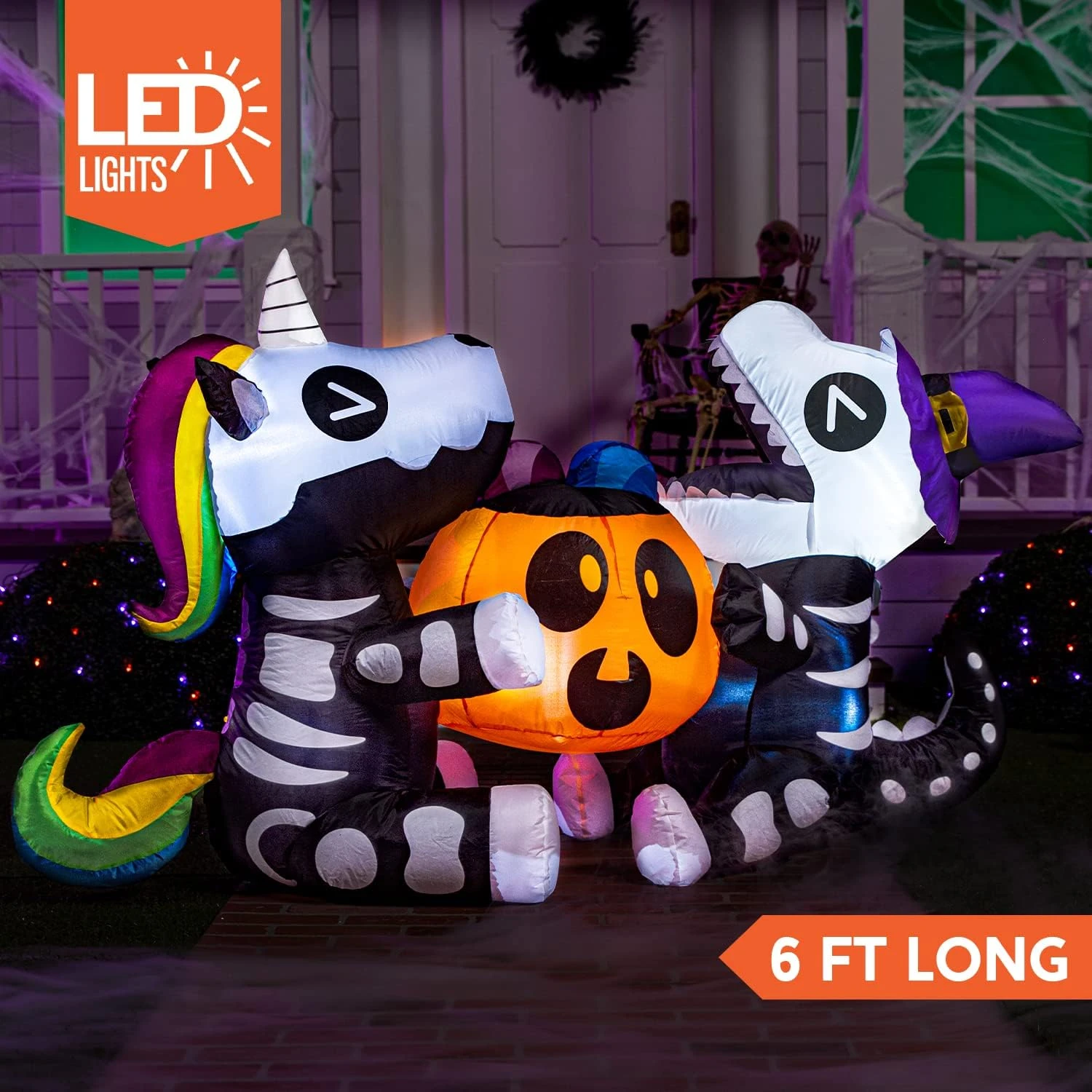 6ft Long Sitting Skeleton Unicorn With Dinosaur Halloween Inflatable - Image 2