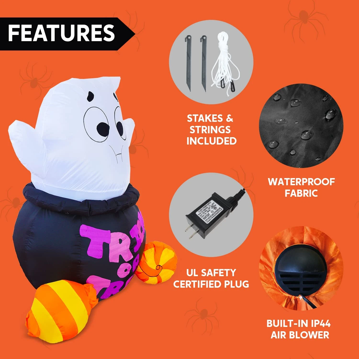 5ft Halloween Inflatable Ghost Stuck In Cauldron - Image 6