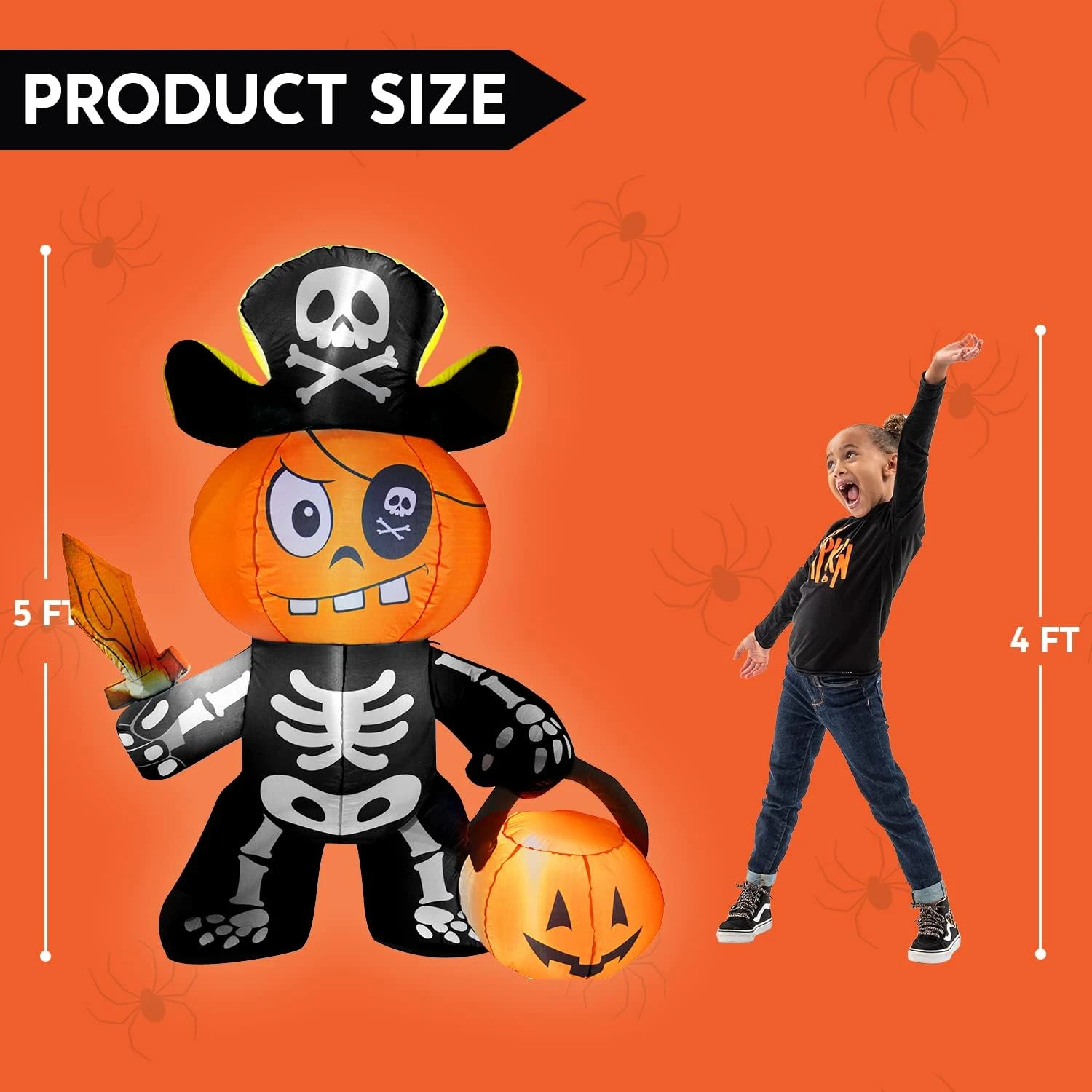 5ft Halloween Inflatable Ghost Pumpkin Pirate - Image 2