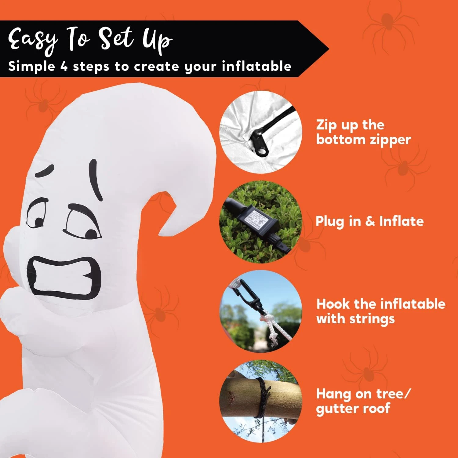 4 Ft Tall Scared Cute Ghost Hugging Tree Halloween Inflatable 9 4 Ft Tall Scared Cute Ghost Hugging Tree Halloween Inflatable - Image 7