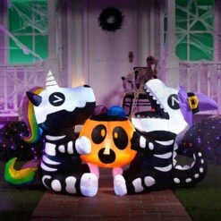 6ft Long Sitting Skeleton Unicorn With Dinosaur Halloween Inflatable