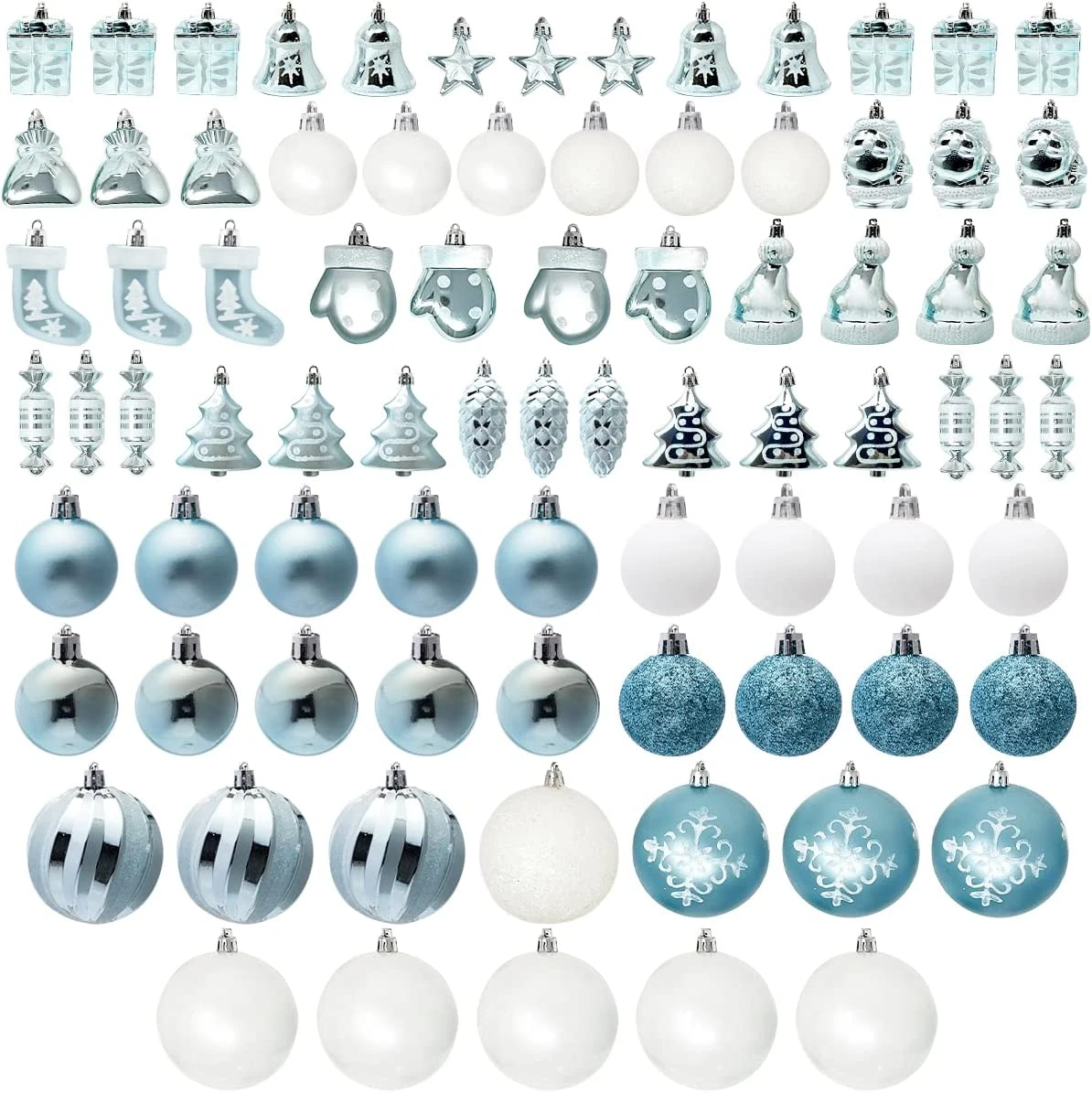 81 Pcs Assorted Shape Christmas Ornaments (Babyblue And White) - Image 2