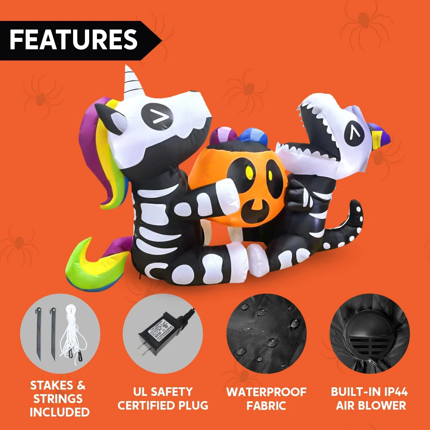 6ft Long Sitting Skeleton Unicorn With Dinosaur Halloween Inflatable - Image 6