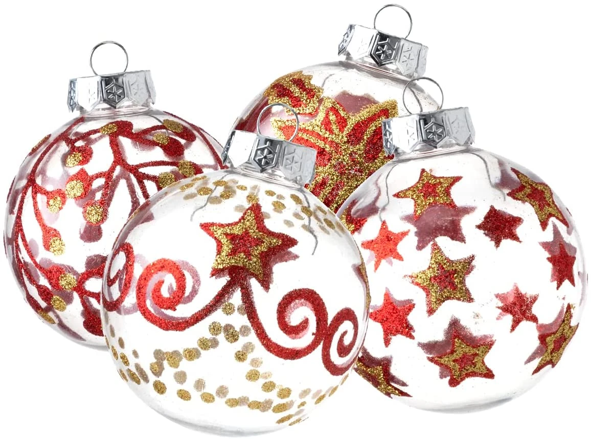 3.15'' Christmas Transparent Ball Ornaments With Red And Gold Print 12 Pcs - Image 4