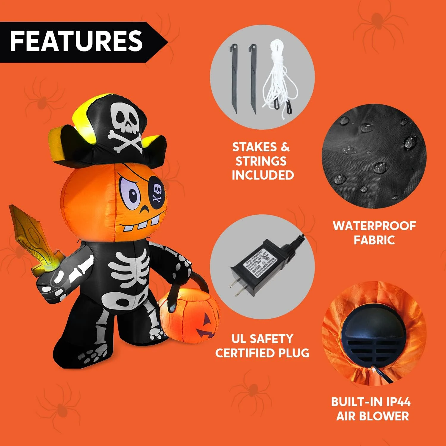 5ft Halloween Inflatable Ghost Pumpkin Pirate - Image 3