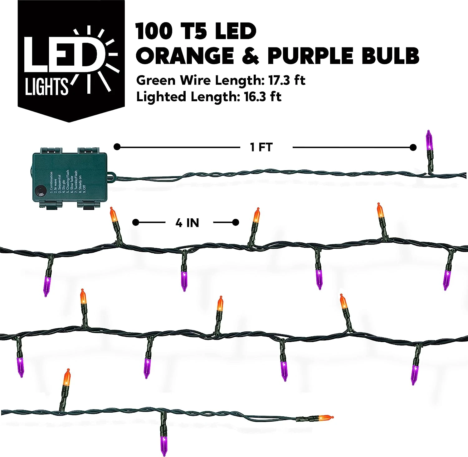 17.3 FT Battery Powered Orange & Purple Wire String Lights - Image 4