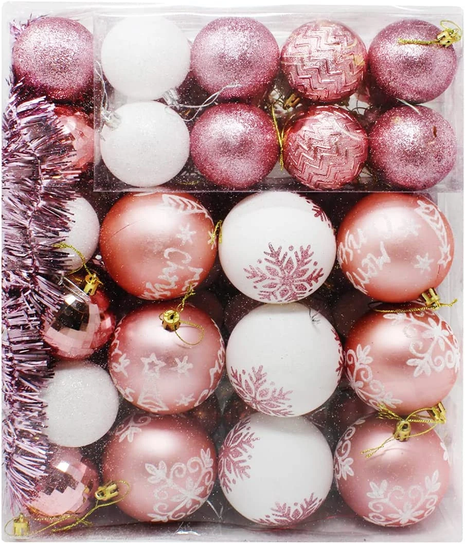 112 Pcs Rosegold & White Christmas Assorted Ornaments With A Star Tree Topper - Image 2