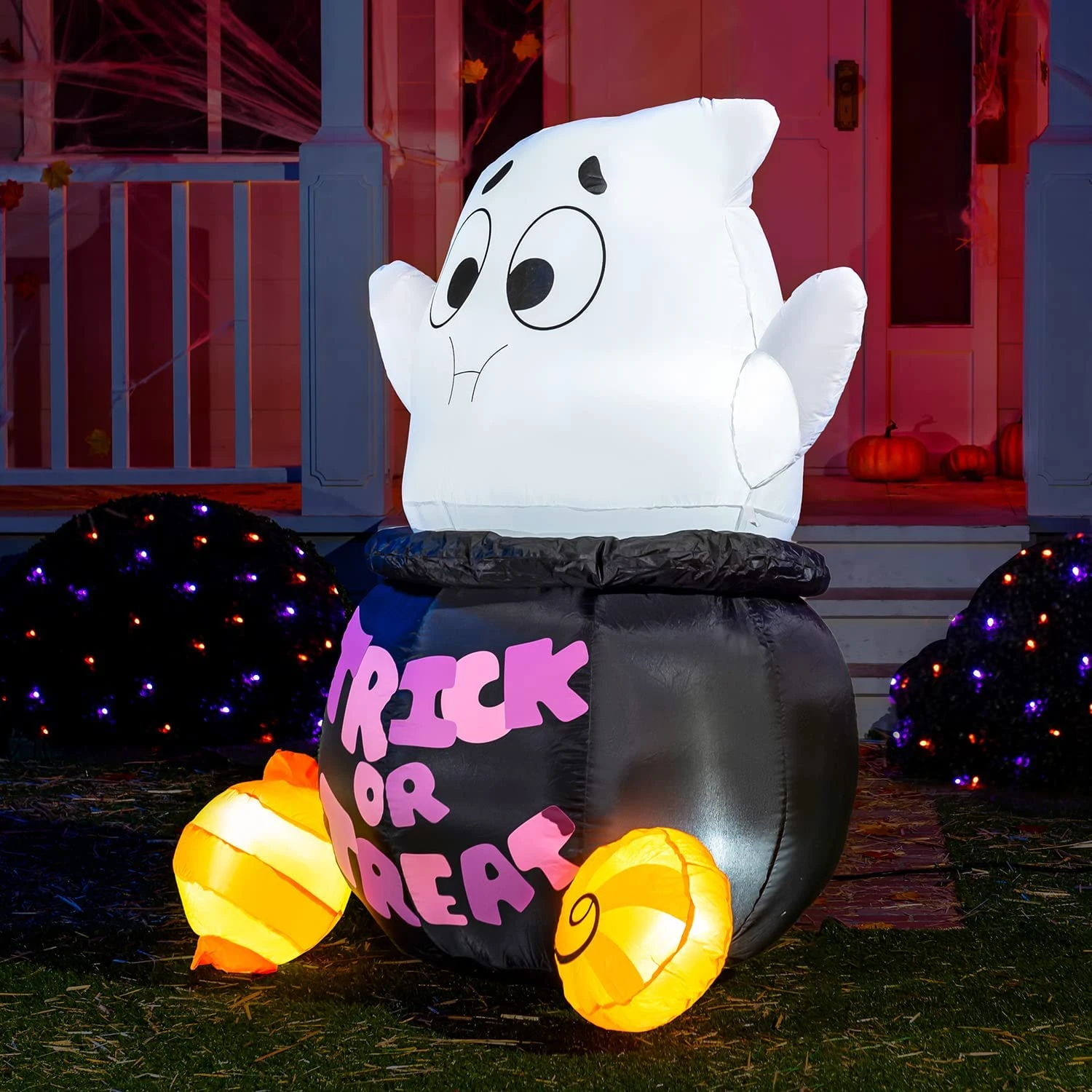 5ft Halloween Inflatable Ghost Stuck In Cauldron - Image 4