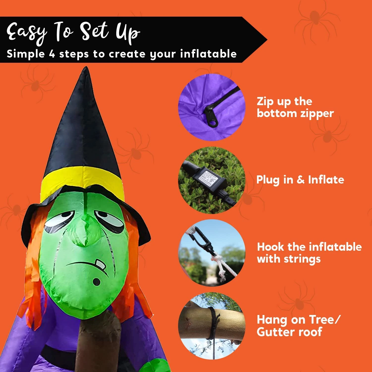 4ft Halloween Inflatable Witch Hanging On Branch 9 4ft Halloween Inflatable Witch Hanging On Branch - Image 7