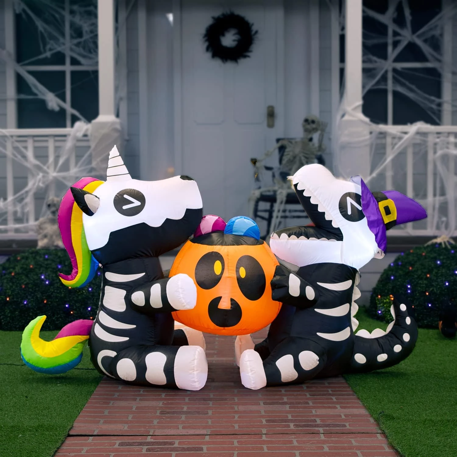 6ft Long Sitting Skeleton Unicorn With Dinosaur Halloween Inflatable - Image 5