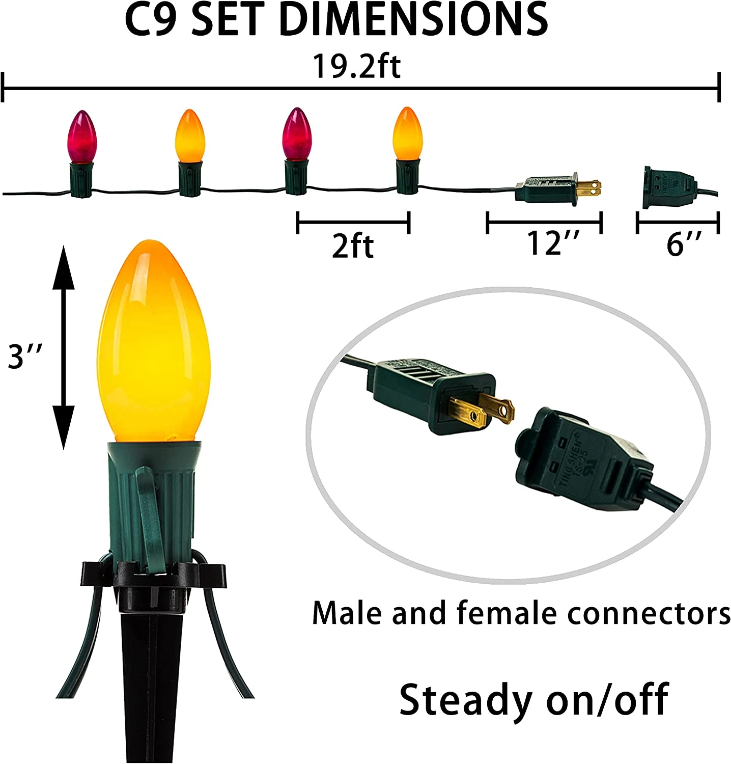 C9 Incandescent Green Wire Pathway Lights (Orange & Purple), 10 Pcs - Image 7