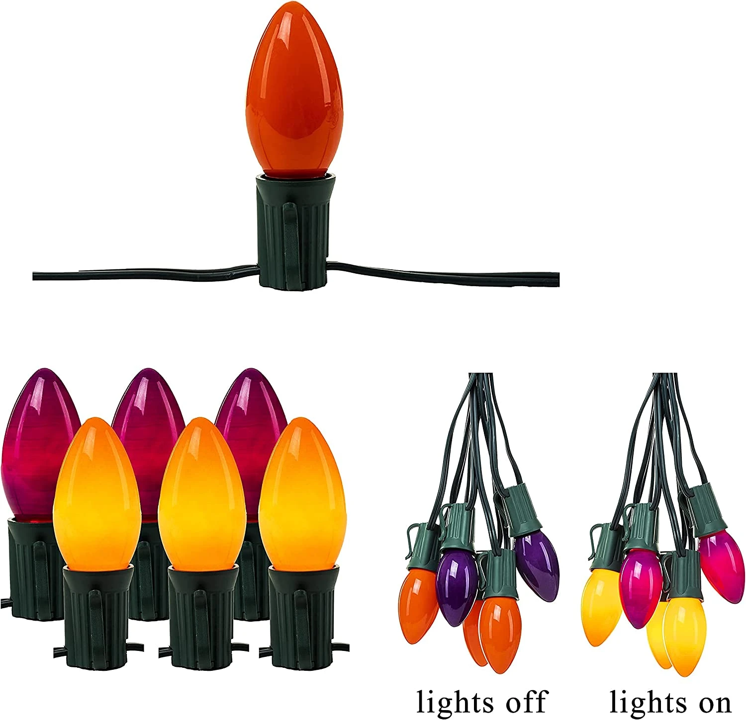 C9 Incandescent Green Wire Pathway Lights (Orange & Purple), 10 Pcs - Image 2