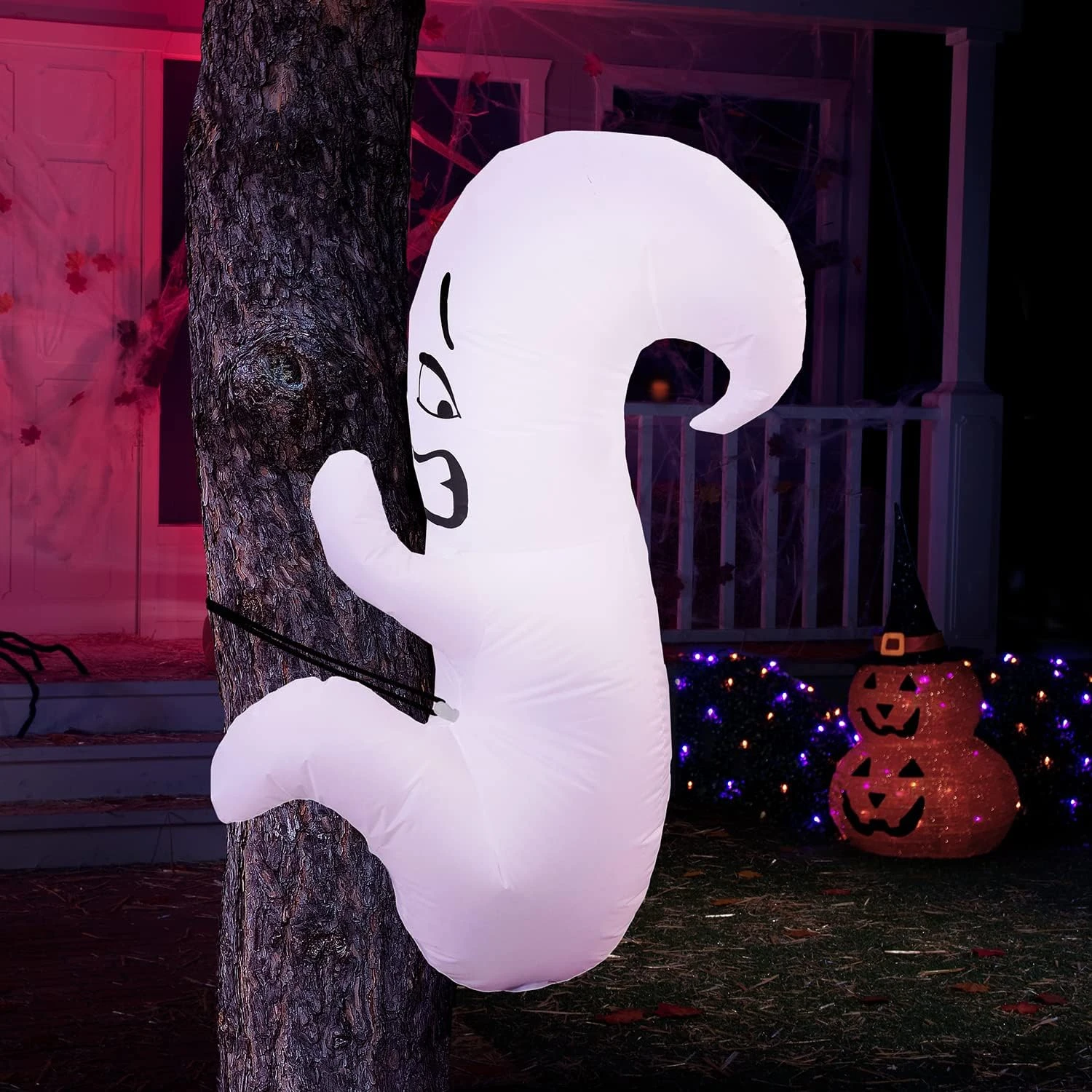 4 Ft Tall Scared Cute Ghost Hugging Tree Halloween Inflatable 6 4 Ft Tall Scared Cute Ghost Hugging Tree Halloween Inflatable - Image 4