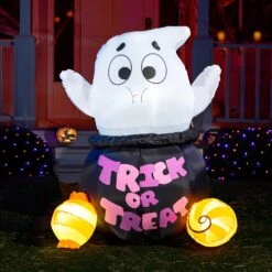 5ft Halloween Inflatable Ghost Stuck In Cauldron