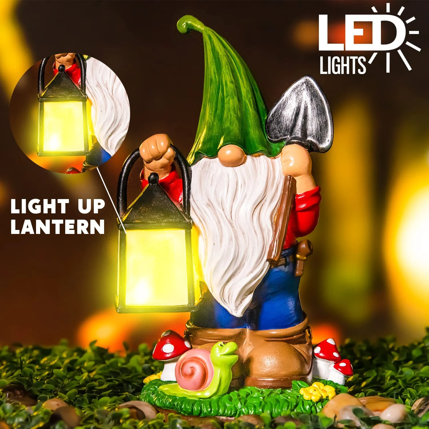 Gnome Statue With Solar LED Lights, Hanging Lantern - Image 4