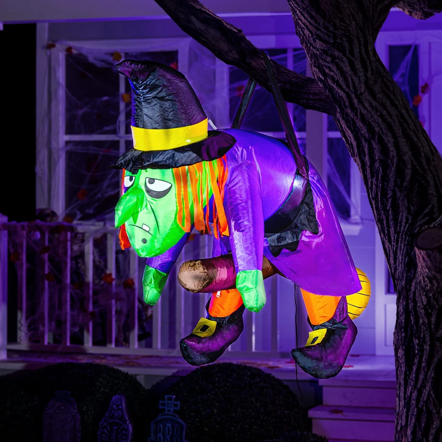 4ft Halloween Inflatable Witch Hanging On Branch 3 4ft Halloween Inflatable Witch Hanging On Branch