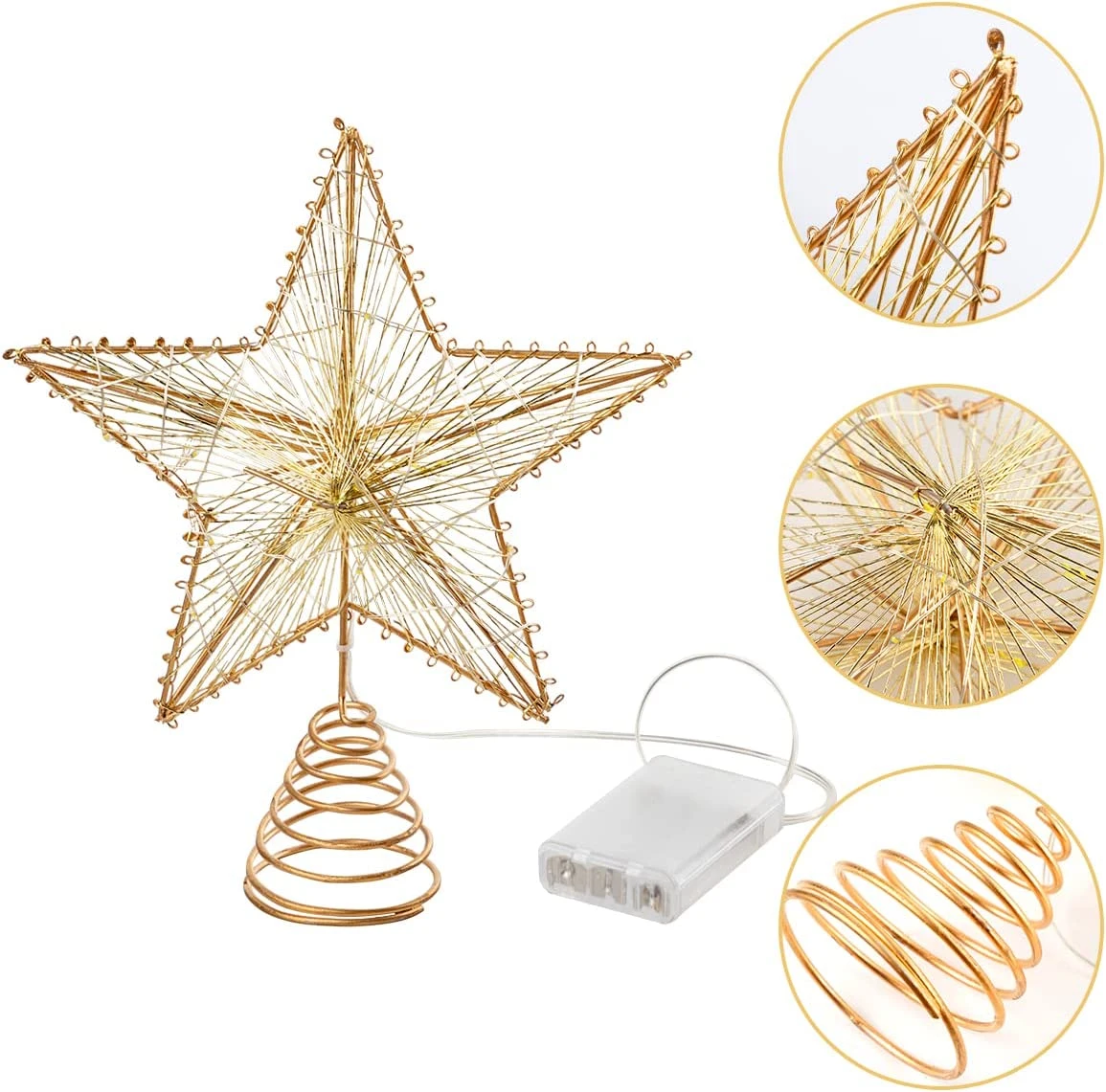 Christmas Tree Toppers, Gold Star Tree Topper Lighted With Warm White LED Lights - Image 5