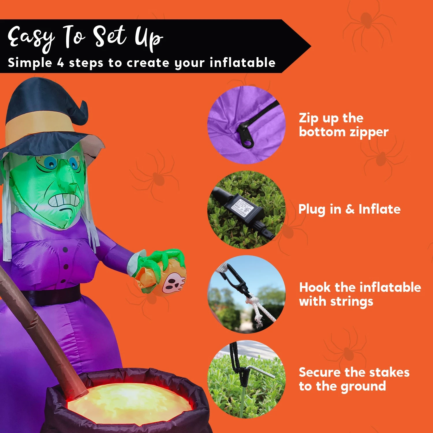 Halloween Large Witch With Cauldron Inflatable (6 Ft) - Image 8