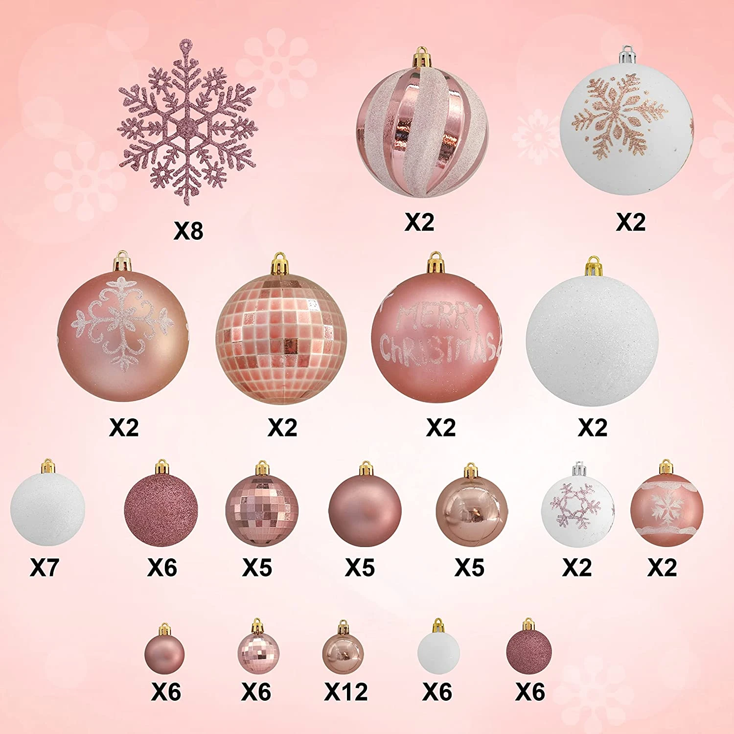 88 Pcs Rose Gold & White Christmas Ornaments 6 88 Pcs Rose Gold & White Christmas Ornaments - Image 4