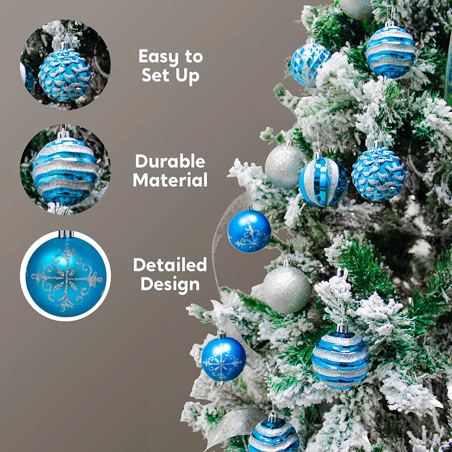 36 Pieces Blue And Silver Christmas Ornaments - Image 4